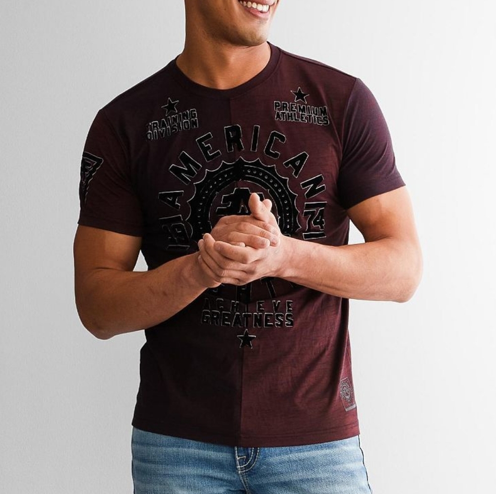 American Fighter Alexander Split T-Shirt in Tawny Port Black